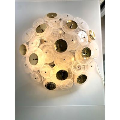  SimoEng Contemporary Venied White Disks Murano Glass Flush Mount by Simoeng