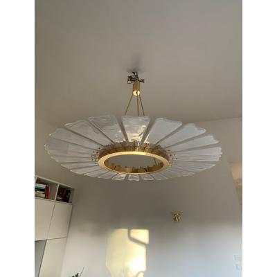  SimoEng Contemporary Venied White Marguerite Murano Style Glass Gold Chandelier