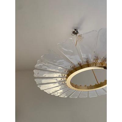  SimoEng Contemporary Venied White Marguerite Murano Style Glass Gold Chandelier