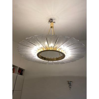  SimoEng Contemporary Venied White Marguerite Murano Style Glass Gold Chandelier