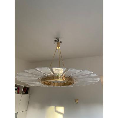  SimoEng Contemporary Venied White Marguerite Murano Style Glass Gold Chandelier