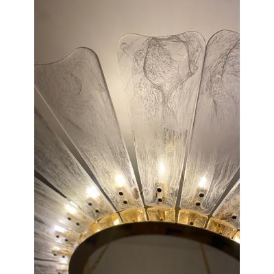  SimoEng Contemporary Venied White Marguerite Murano Style Glass Gold Chandelier