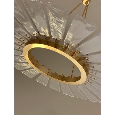  SimoEng Contemporary Venied White Marguerite Murano Style Glass Gold Chandelier