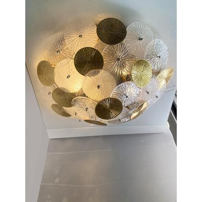  SimoEng Contemporary Water Lily Brass and Murano Glass Sputnik Flush Mount