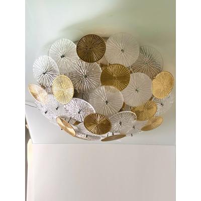 SimoEng Contemporary Water Lily Brass and Murano Glass Sputnik Flush Mount