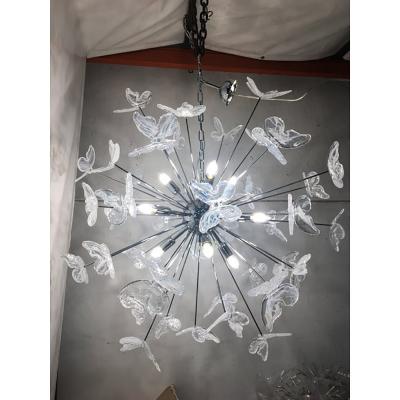  SimoEng Contemporary White Butterfly Murano Glass Sputnik Chandelier