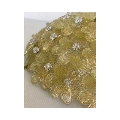  SimoEng Early 21st Century Gold Flowers Murano Glass Flush Mount
