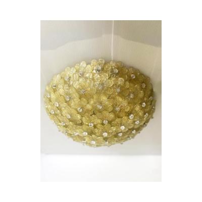  SimoEng Early 21st Century Gold Flowers Murano Glass Flush Mount