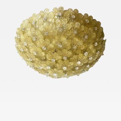  SimoEng Early 21st Century Gold Flowers Murano Glass Flush Mount