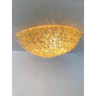  SimoEng Early 21st Century Gold Flowers Murano Glass Flush Mount