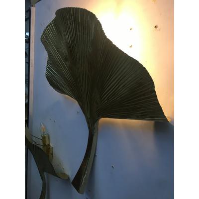  SimoEng Fan Leaf Motif Gold Metal Wall Sconces a Pair