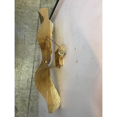  SimoEng Fan Leaf Motif Gold Metal Wall Sconces a Pair