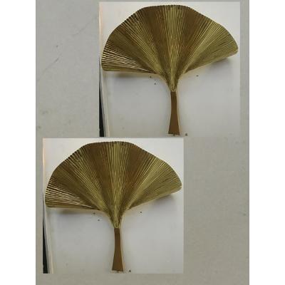  SimoEng Fan Leaf Motif Gold Metal Wall Sconces a Pair