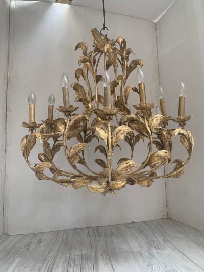  SimoEng Florentine Art Gold Handmade Painted Metal 10 Light Wrought Iron Chandelier