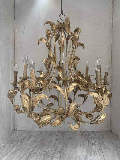  SimoEng Florentine Art Gold Handmade Painted Metal 10 Light Wrought Iron Chandelier