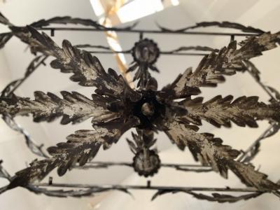  SimoEng Florentine Art Silver Argilla Metal Wrought Iron Chandelier Made in Italy