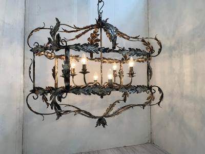  SimoEng Florentine Art Silver Argilla Metal Wrought Iron Chandelier Made in Italy