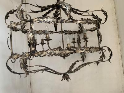  SimoEng Florentine Art Silver Argilla Metal Wrought Iron Chandelier Made in Italy