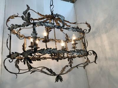  SimoEng Florentine Art Silver Argilla Metal Wrought Iron Chandelier Made in Italy