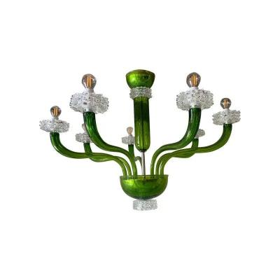  SimoEng Green Murano Glass Chandelier with Trasparent Rostrato Boubeches from Simoeng