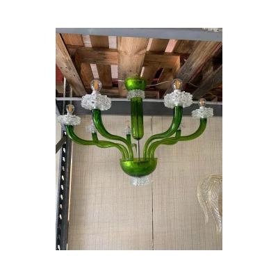  SimoEng Green Murano Glass Chandelier with Trasparent Rostrato Boubeches from Simoeng