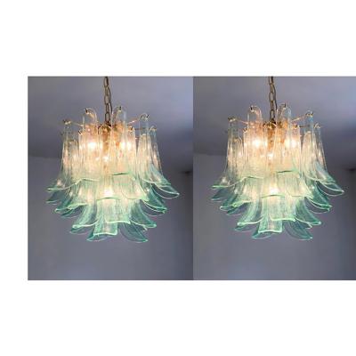  SimoEng Green Murano Style Glass Sella Chandelier With Gold 24k Metal Frame