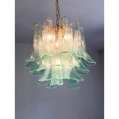  SimoEng Green Murano Style Glass Sella Chandelier With Gold 24k Metal Frame