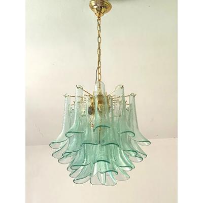  SimoEng Green Murano Style Glass Sella Chandelier With Gold 24k Metal Frame