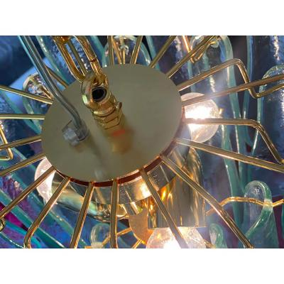  SimoEng Green Murano Style Glass Sella Chandelier With Gold 24k Metal Frame