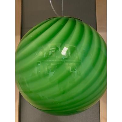  SimoEng Green Swirling Sphere Pendant in Murano Style Glass Italian Art