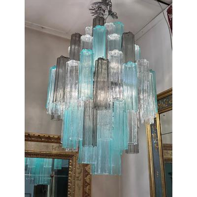  SimoEng Green and Fum Tronchi Murano Style Glass Chandelier