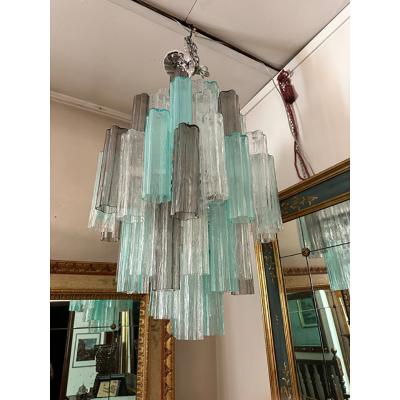  SimoEng Green and Fum Tronchi Murano Style Glass Chandelier