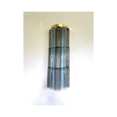  SimoEng Grey and Light Blue Murano Glass Tronchi Sconces by Simoeng Set of 2