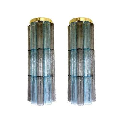  SimoEng Grey and Light Blue Murano Glass Tronchi Sconces by Simoeng Set of 2