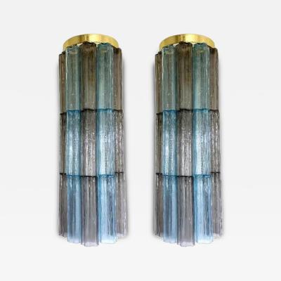  SimoEng Grey and Light Blue Murano Glass Tronchi Sconces by Simoeng Set of 2