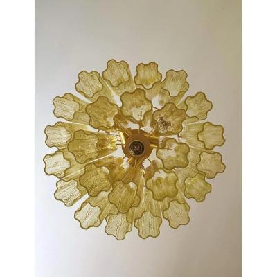  SimoEng Handcrafted Flush Mount in Gold with Amber Murano Glass by Simoeng for Simoeng