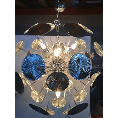  SimoEng Handmade Hammered Sputnik Chandelier in Kromo Discs Italian Made