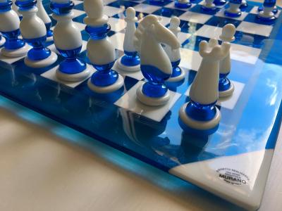  SimoEng Handmade Italian Murano Art Glass Chess Board Italian Glass 33 Pieces