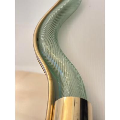  SimoEng Horizzontal Wave Mirror in Green and Gold Torchon Torciglione Murano