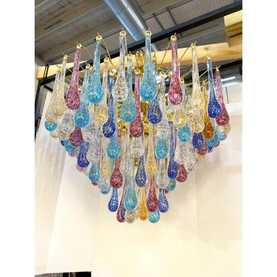  SimoEng Huge Scenographic Multicolor Drops Murano Glass Chandelier by Simoeng