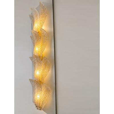  SimoEng Huge Scenographic Wall Sconce in Amber Graniglia Leaves Murano Glass Simoeng