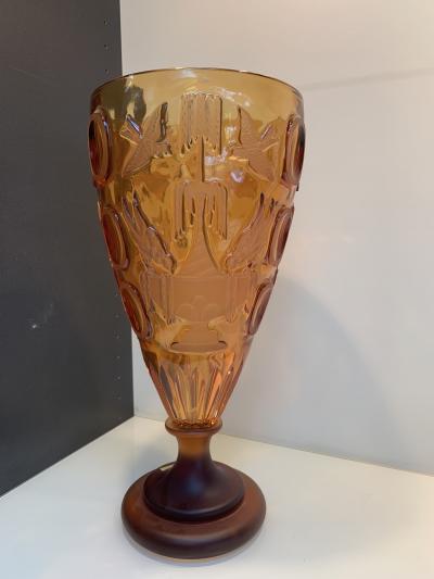  SimoEng Impressive and rare italian amber cristal handmade cut vase