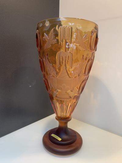  SimoEng Impressive and rare italian amber cristal handmade cut vase