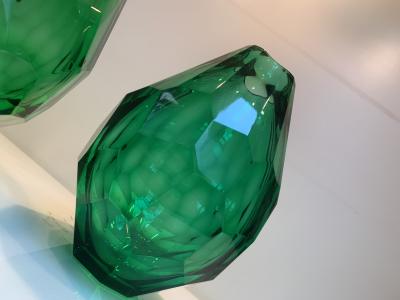  SimoEng Impressive and rare italian green cristal handmade cut vases