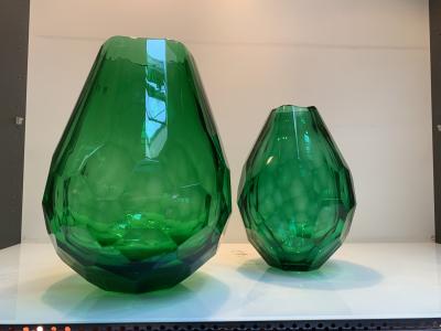  SimoEng Impressive and rare italian green cristal handmade cut vases