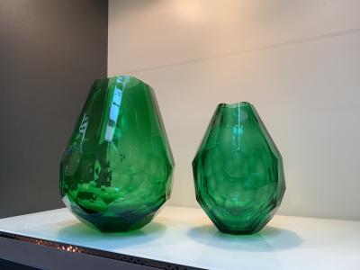  SimoEng Impressive and rare italian green cristal handmade cut vases