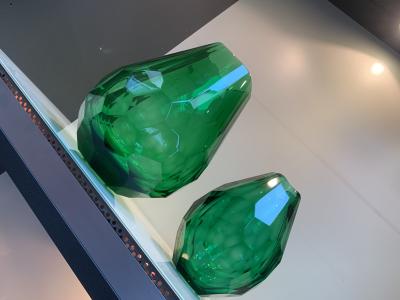  SimoEng Impressive and rare italian green cristal handmade cut vases