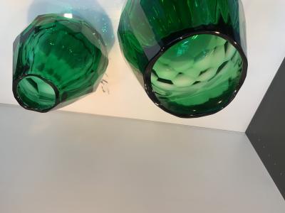  SimoEng Impressive and rare italian green cristal handmade cut vases
