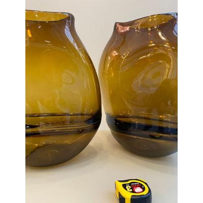  SimoEng Italian Artistic Amber Fume Murano Glass Vases a Pair