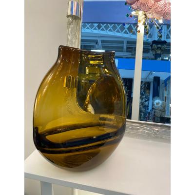  SimoEng Italian Artistic Amber Fume Murano Glass Vases a Pair